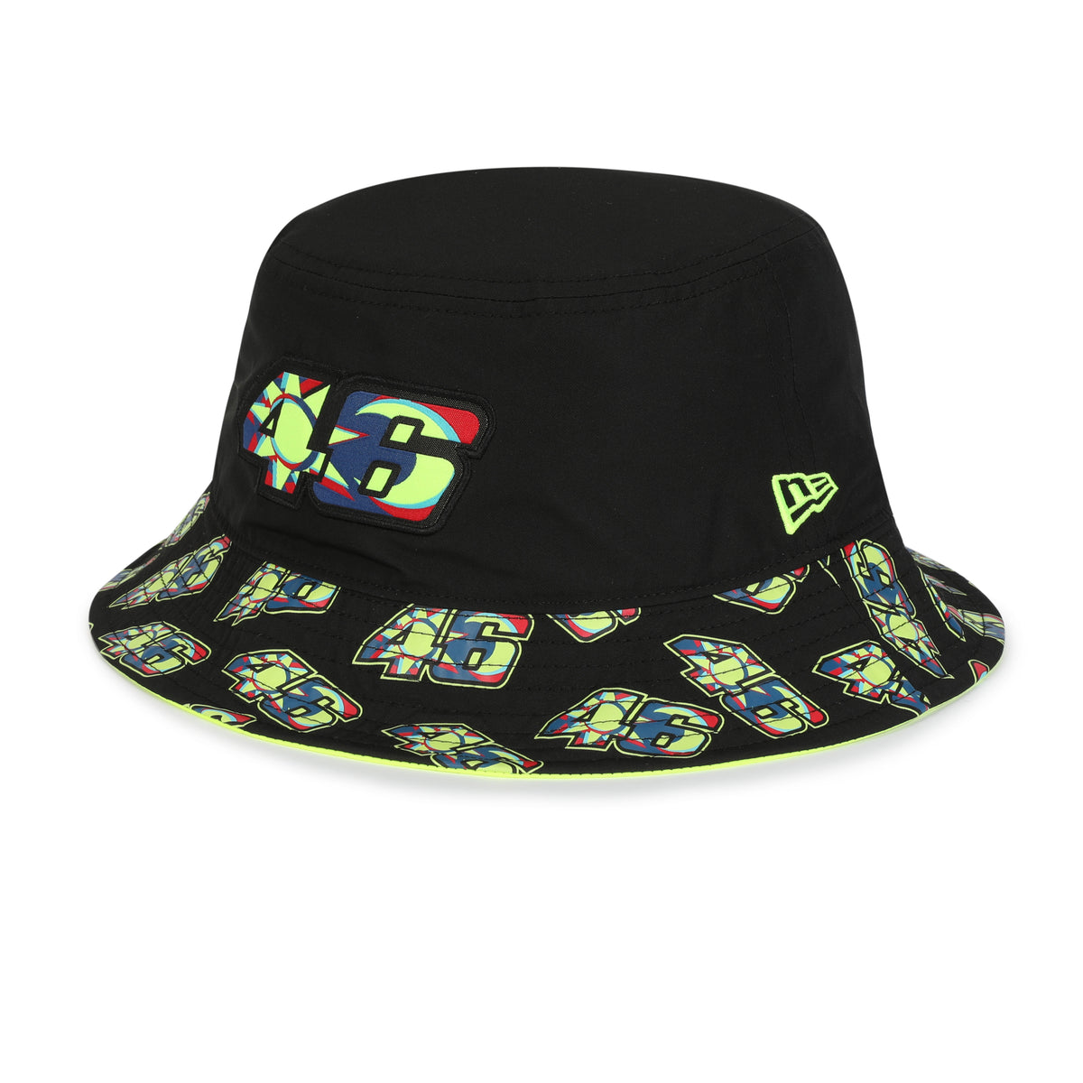 VR46 Moon Sun Tapered Bucket Hat Black & Neon Yellow